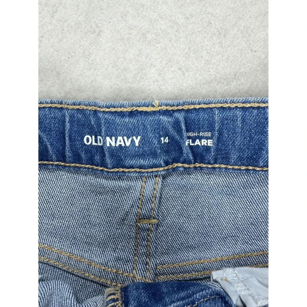 Old Navy Kids Girls Size 14 High-Rise Flare Embroidered Floral Blue Jeans NWT